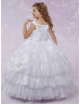 Off Shoulder Beaded Organza Tiered Wedding Flower Girl Dress